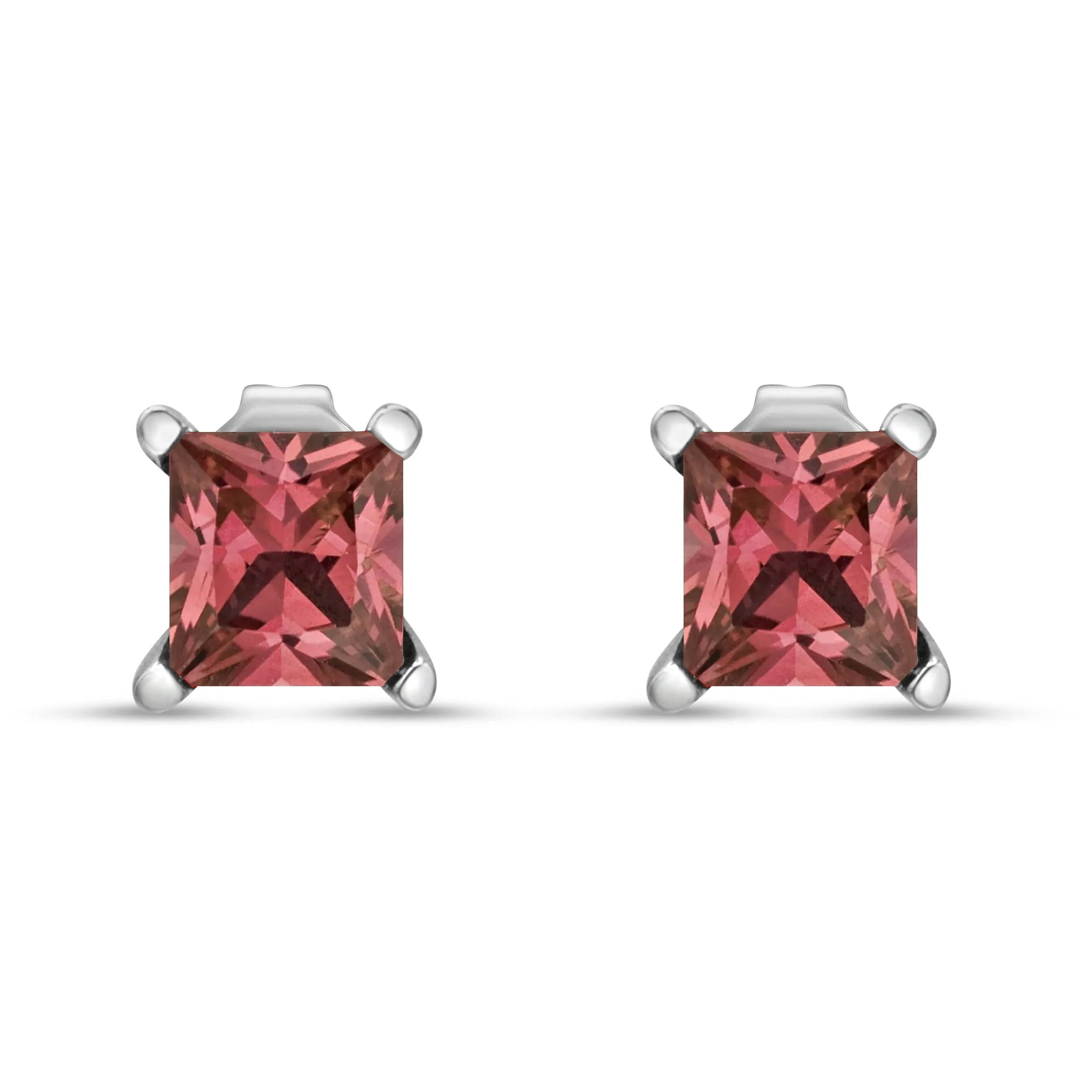 14K White Gold 4 Prong Set Lab Grown Pink Princess Diamond Solitaire Stud Earrings