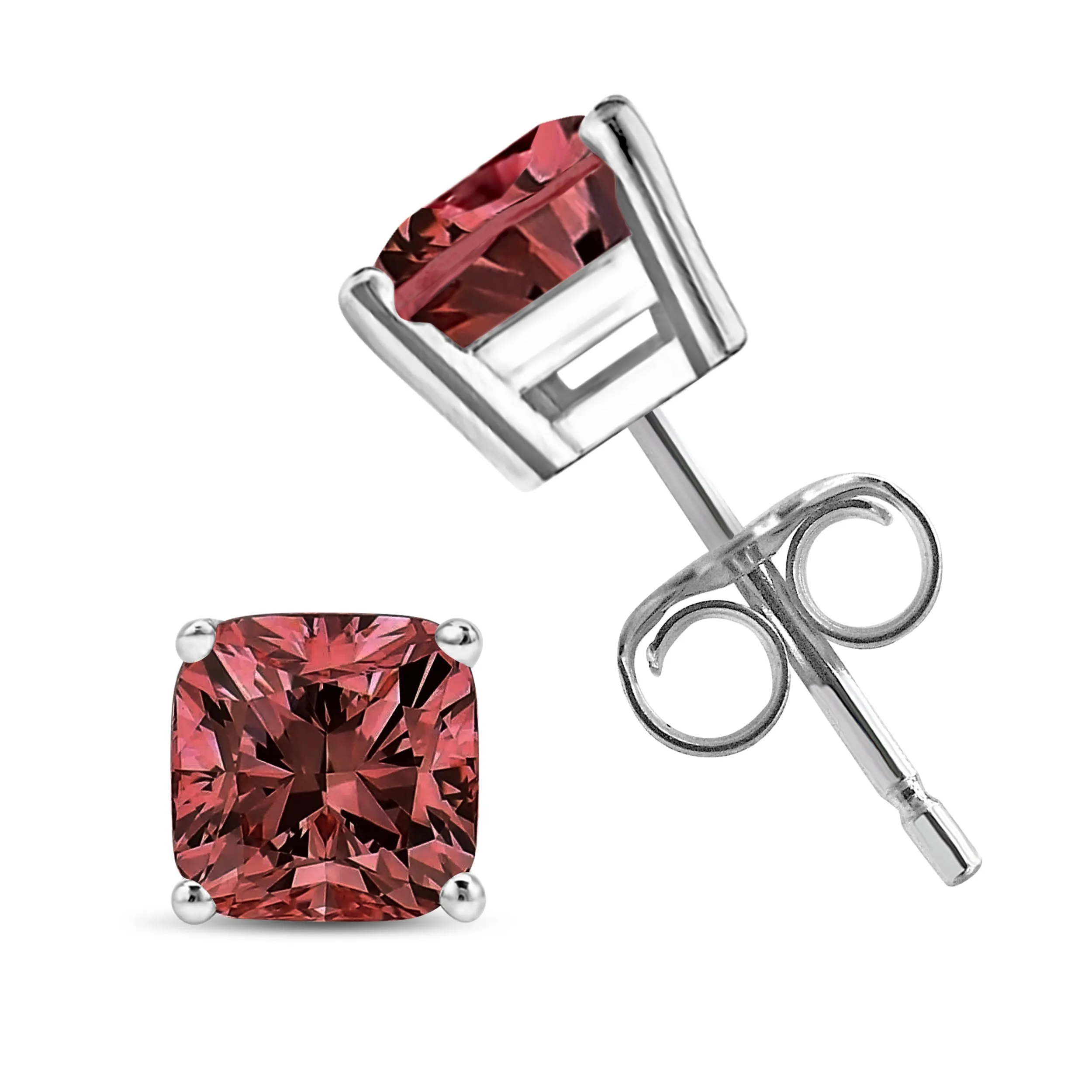 14K White Gold Lab Grown Pink Cushion 4-Prong Set Classic Diamond Solitaire Stud Earrings