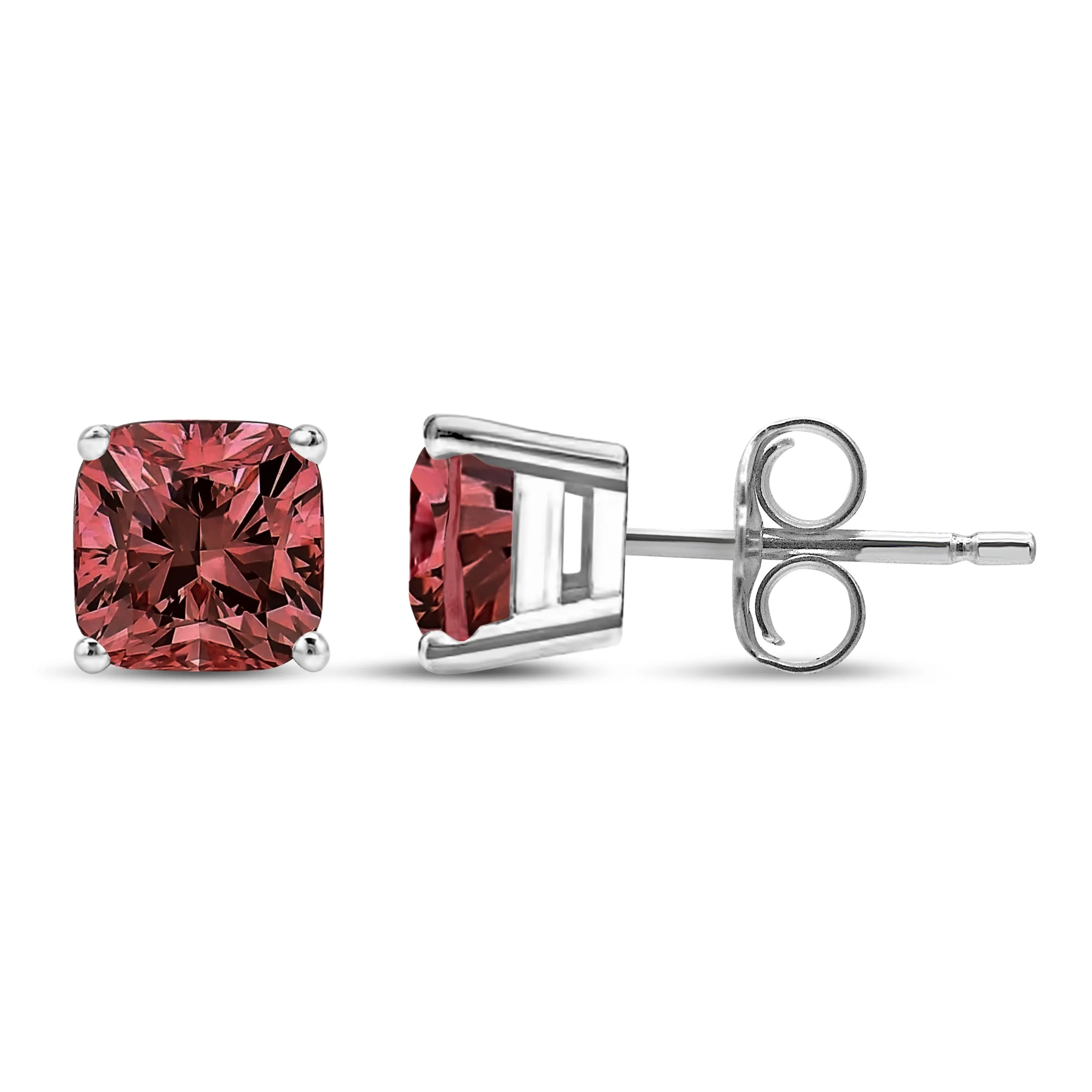 14K White Gold Lab Grown Pink Cushion 4-Prong Set Classic Diamond Solitaire Stud Earrings