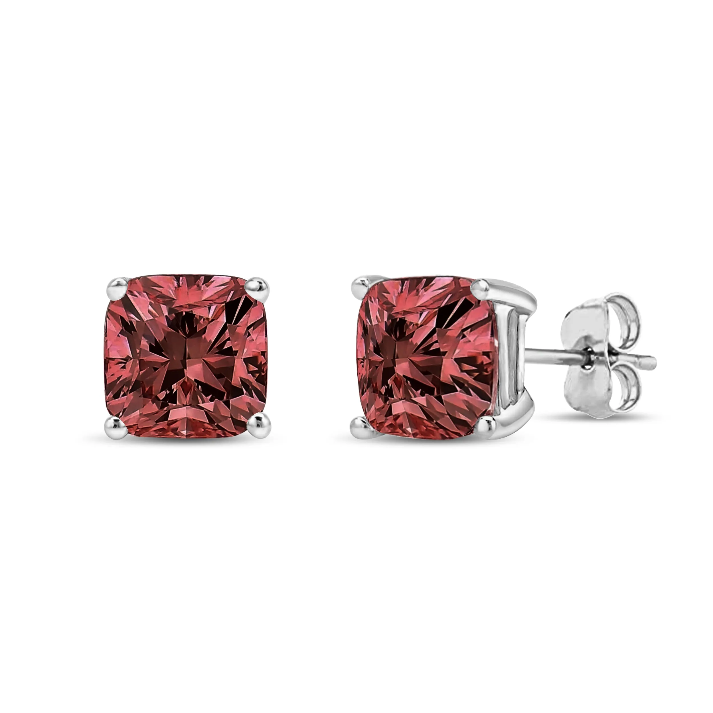 14K White Gold Lab Grown Pink Cushion 4-Prong Set Classic Diamond Solitaire Stud Earrings