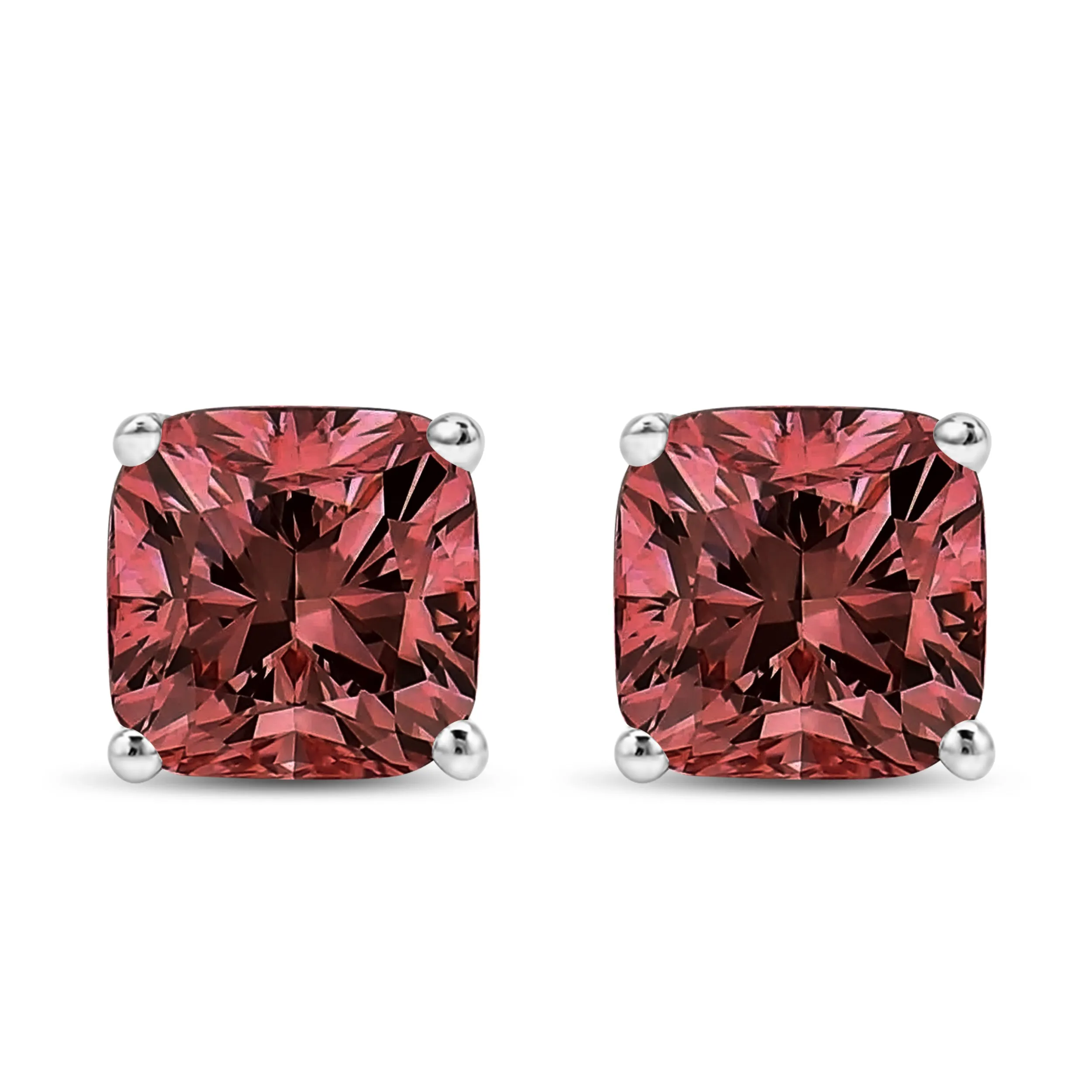 14K White Gold Lab Grown Pink Cushion 4-Prong Set Classic Diamond Solitaire Stud Earrings