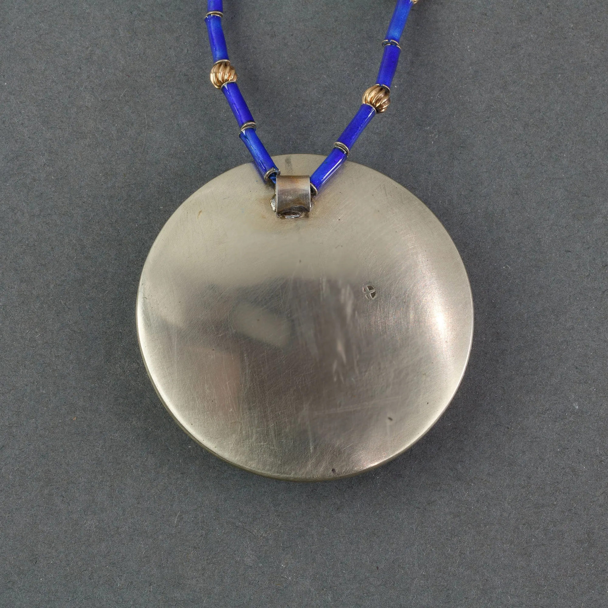 Antique Japanese Satsuma silver pendant necklace with blue glass and vermeil beads.  nlor849