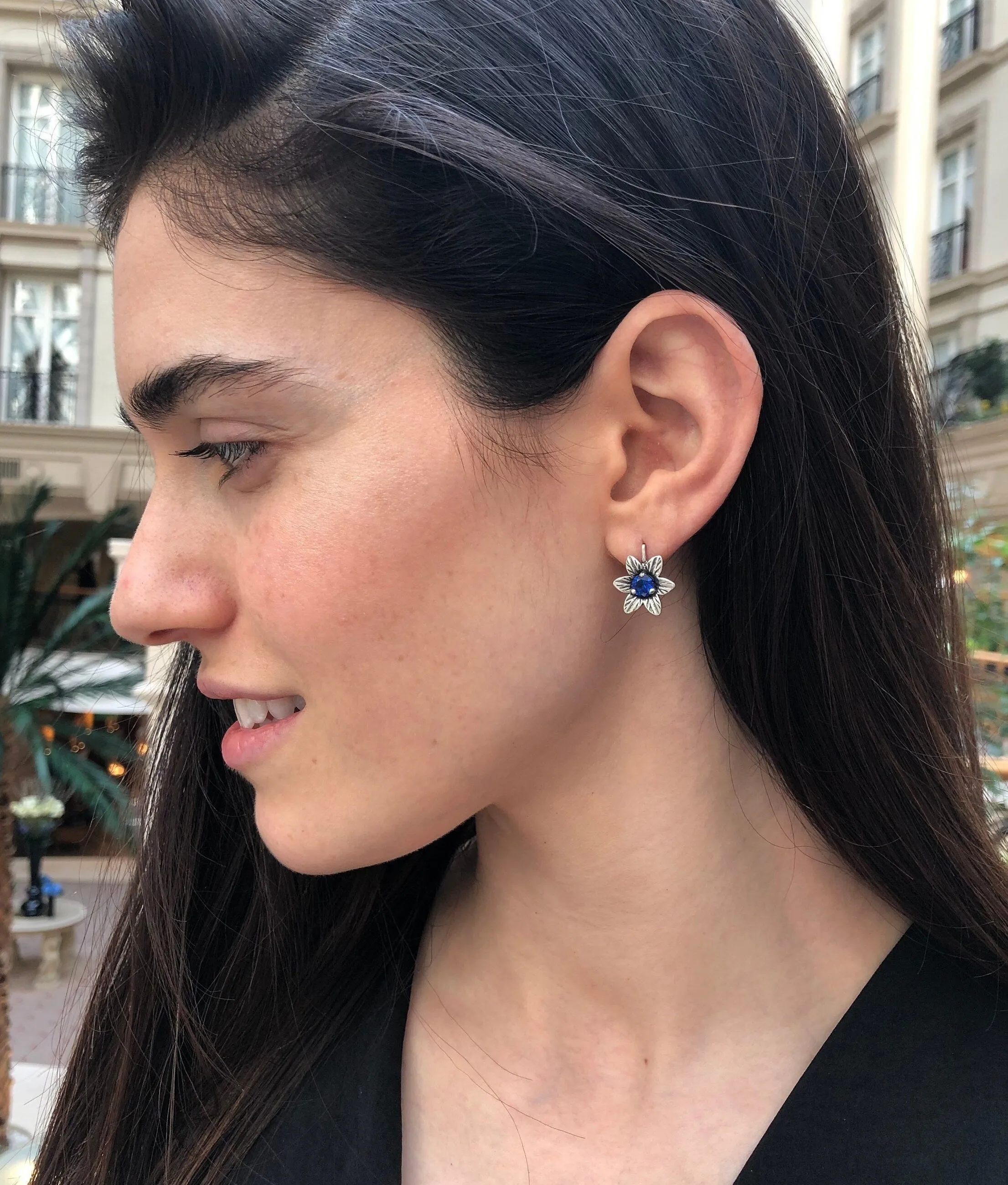 Aquamarine Flower Earrings - Vintage Aquamarine Studs - Blue Flower Earrings