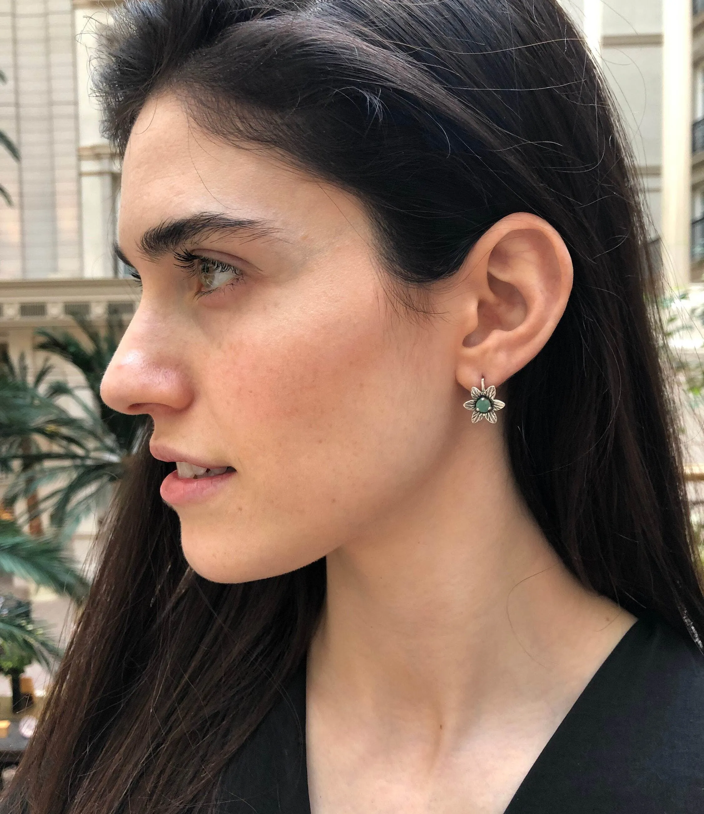 Aquamarine Flower Earrings - Vintage Aquamarine Studs - Blue Flower Earrings