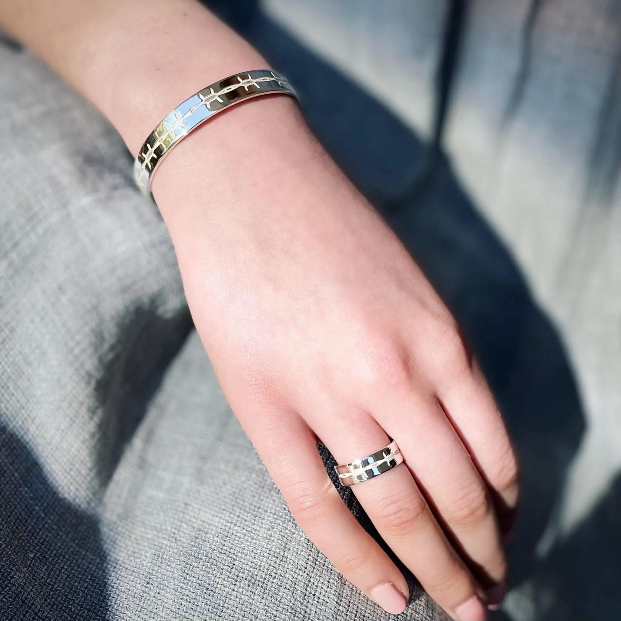 Barbed Wire Engraved Bangle