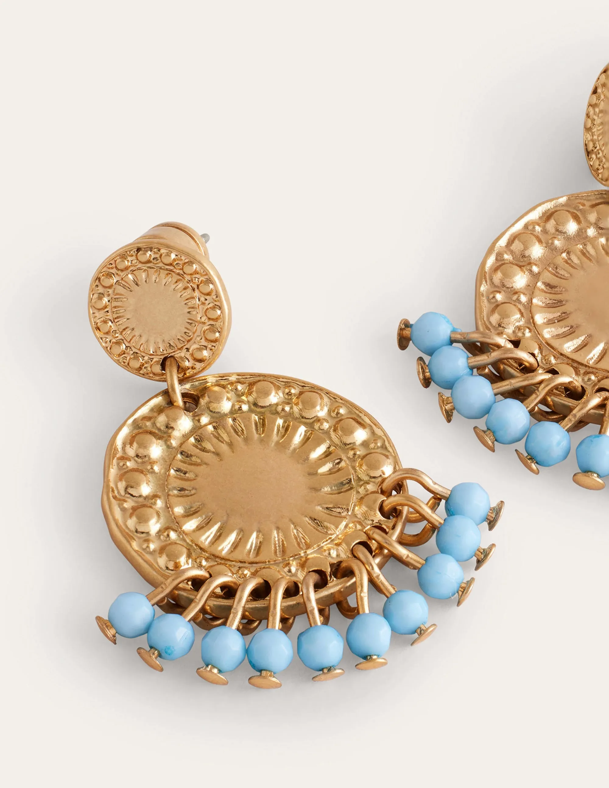Beaded Coin Earrings-Blue