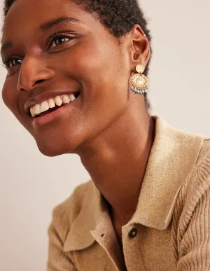 Beaded Coin Earrings-Blue