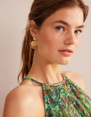 Beaded Coin Earrings-Gold