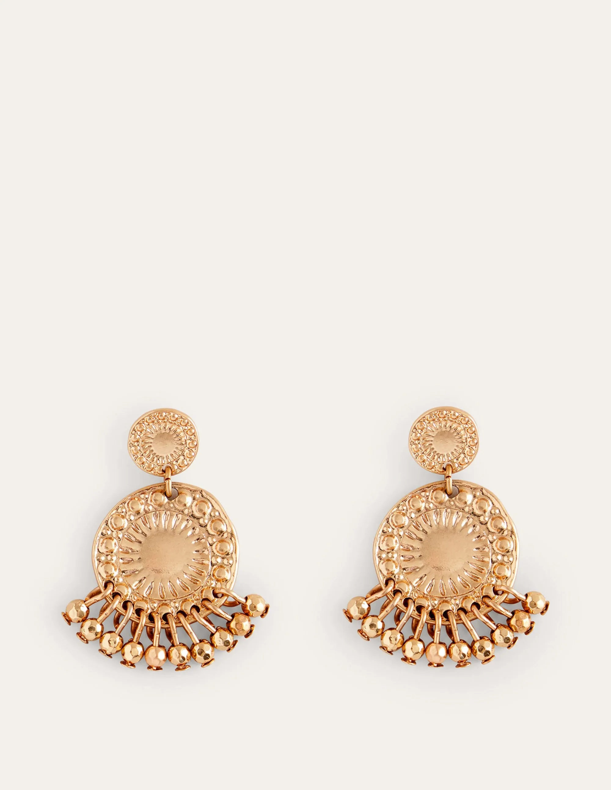Beaded Coin Earrings-Gold
