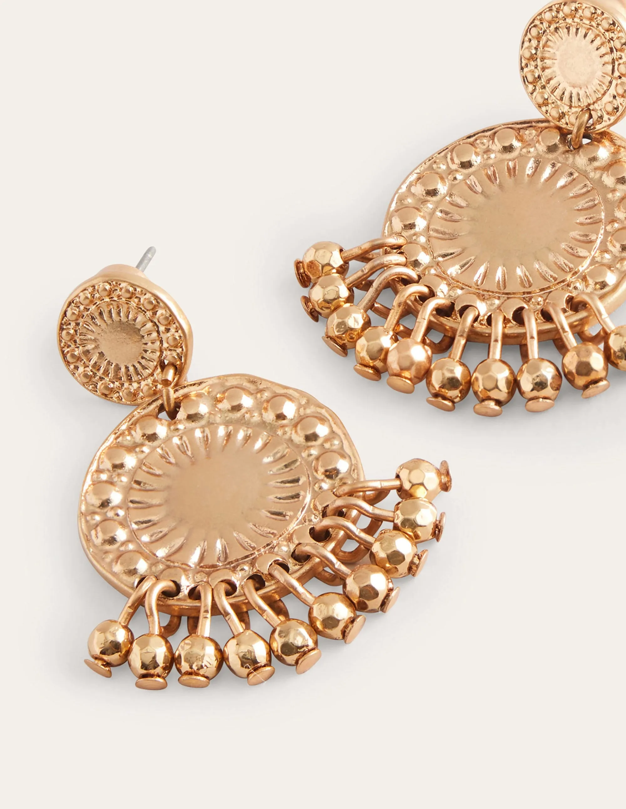 Beaded Coin Earrings-Gold