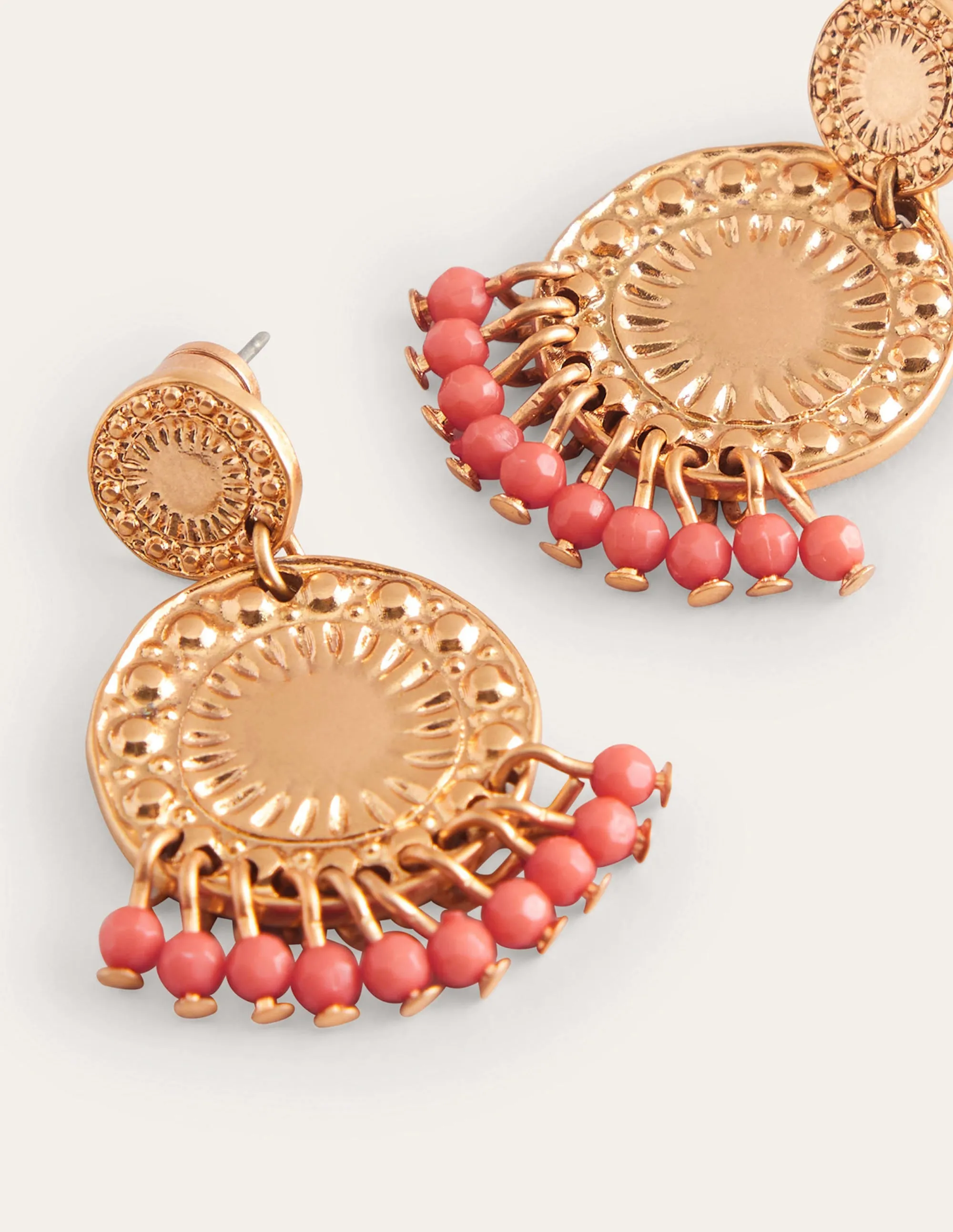 Beaded Coin Earrings-Pink