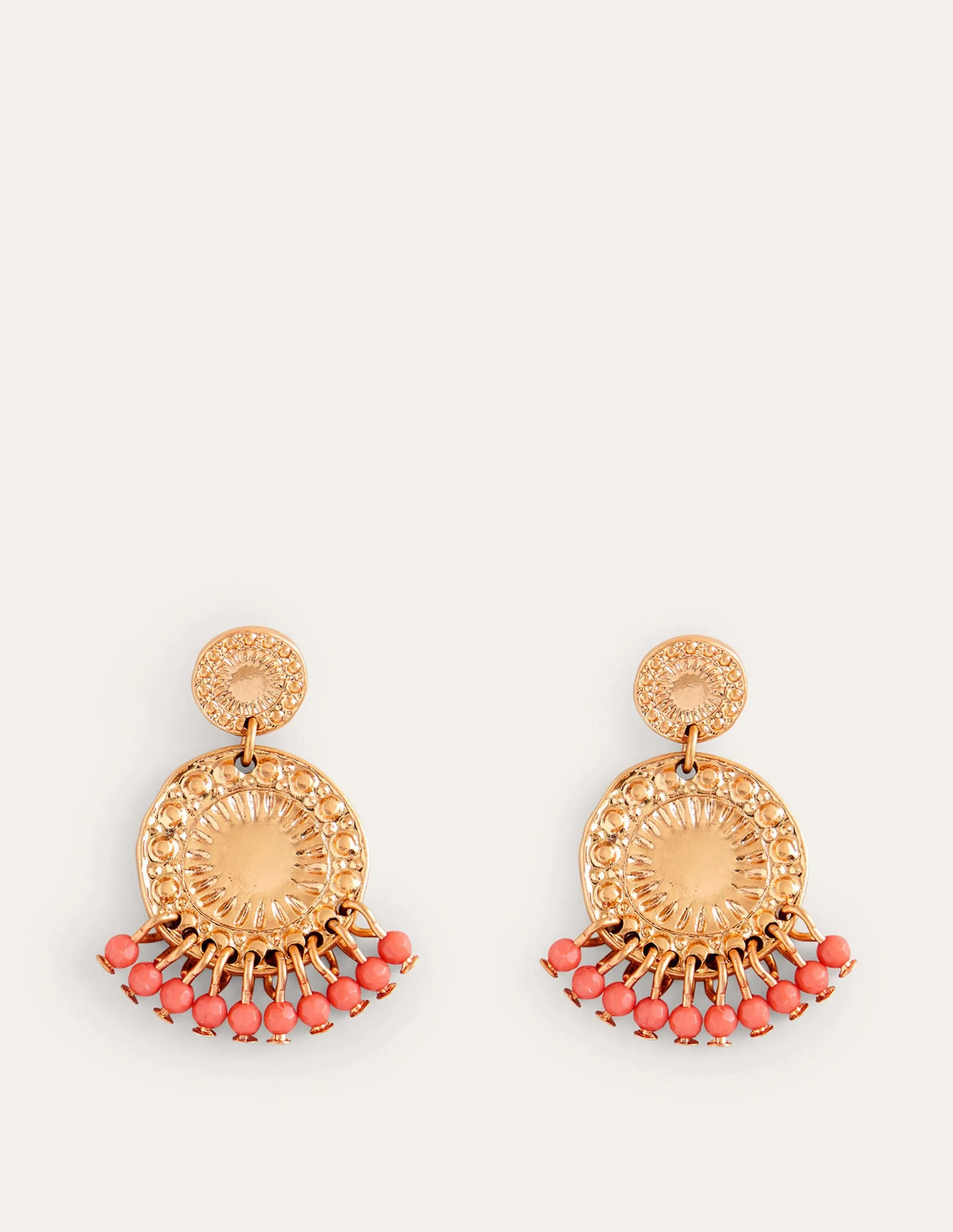 Beaded Coin Earrings-Pink