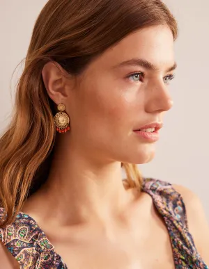 Beaded Coin Earrings-Pink