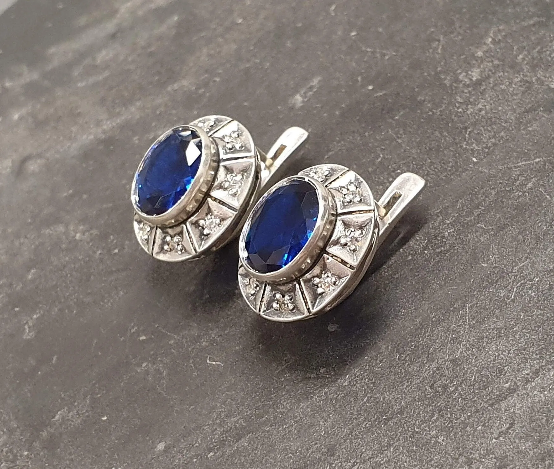 Blue Sapphire Earrings - Large Blue Studs - Vintage Tribal Earrings