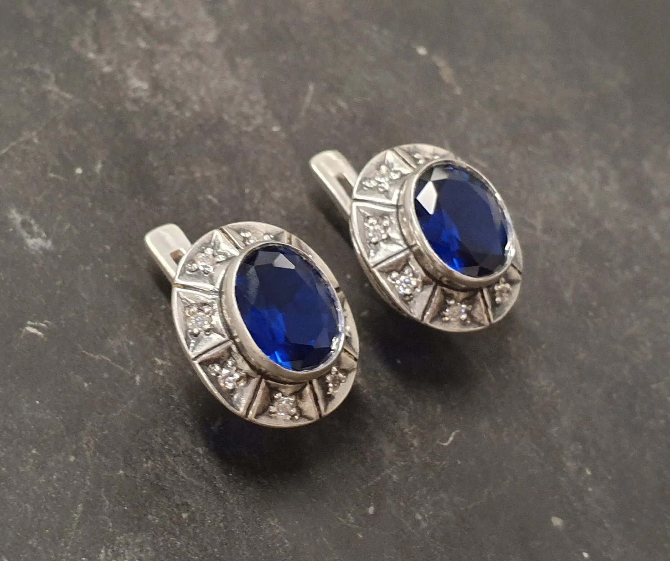Blue Sapphire Earrings - Large Blue Studs - Vintage Tribal Earrings