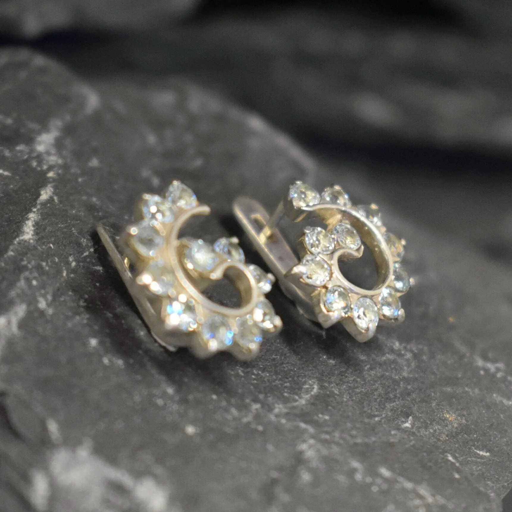 Blue Swirl Earrings - Natural Blue Topaz, Blue Diamond Earrings