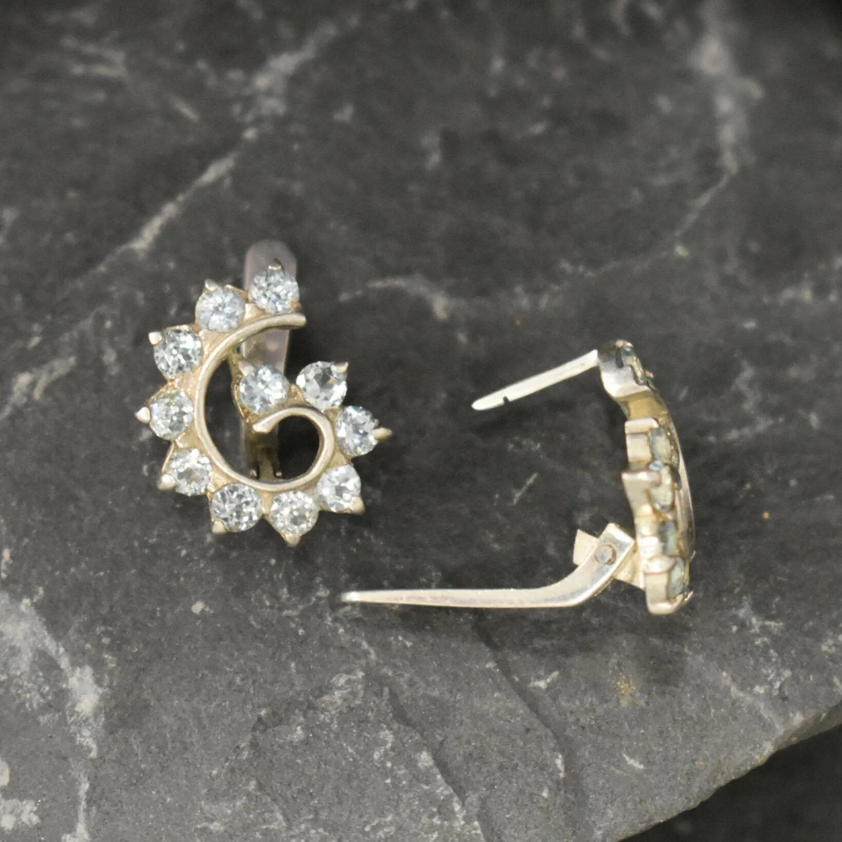 Blue Swirl Earrings - Natural Blue Topaz, Blue Diamond Earrings