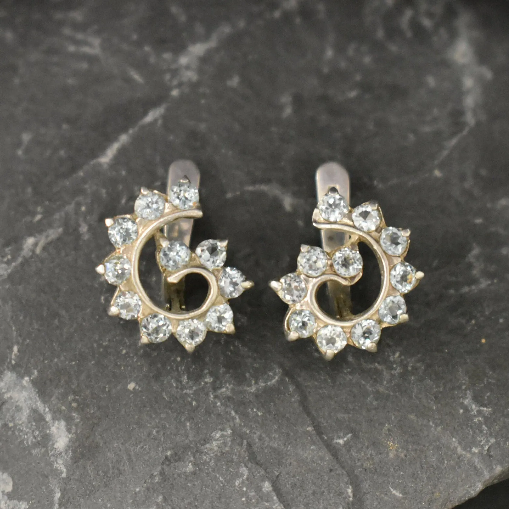Blue Swirl Earrings - Natural Blue Topaz, Blue Diamond Earrings