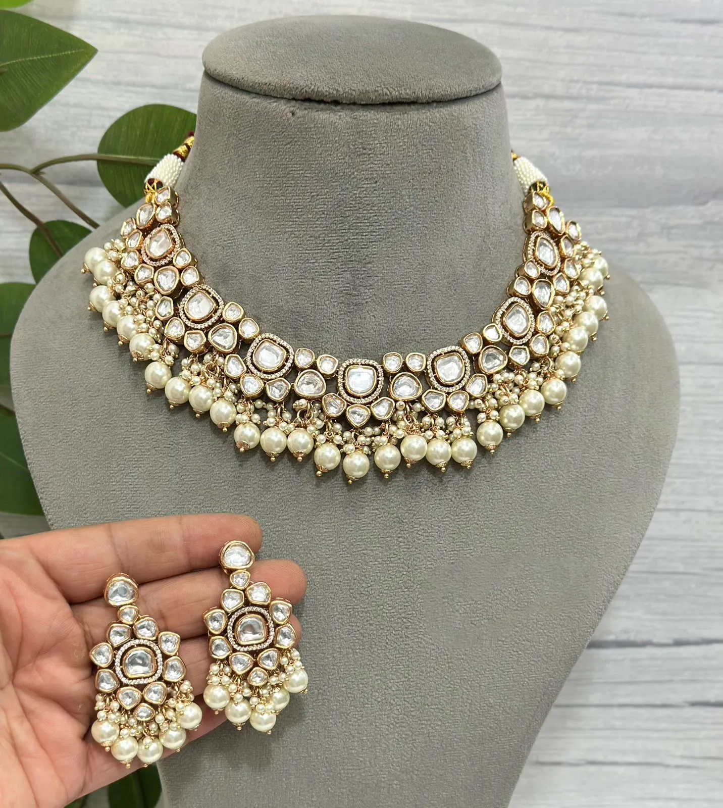 Bollywood Inspired Polki Choker Set, Indian Polki Jewelry Set, Pakistani Polki Jewelry Set, Wedding Jewelry Set
