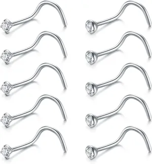 Briana Williams Nose Studs Nose Rings for Women 18G 20G Corkscrew Nose Ring Stainless Steel Nose Screw Studs Nose Rings Studs Surgical Steel Nostril Nose Piercing Jewelry
