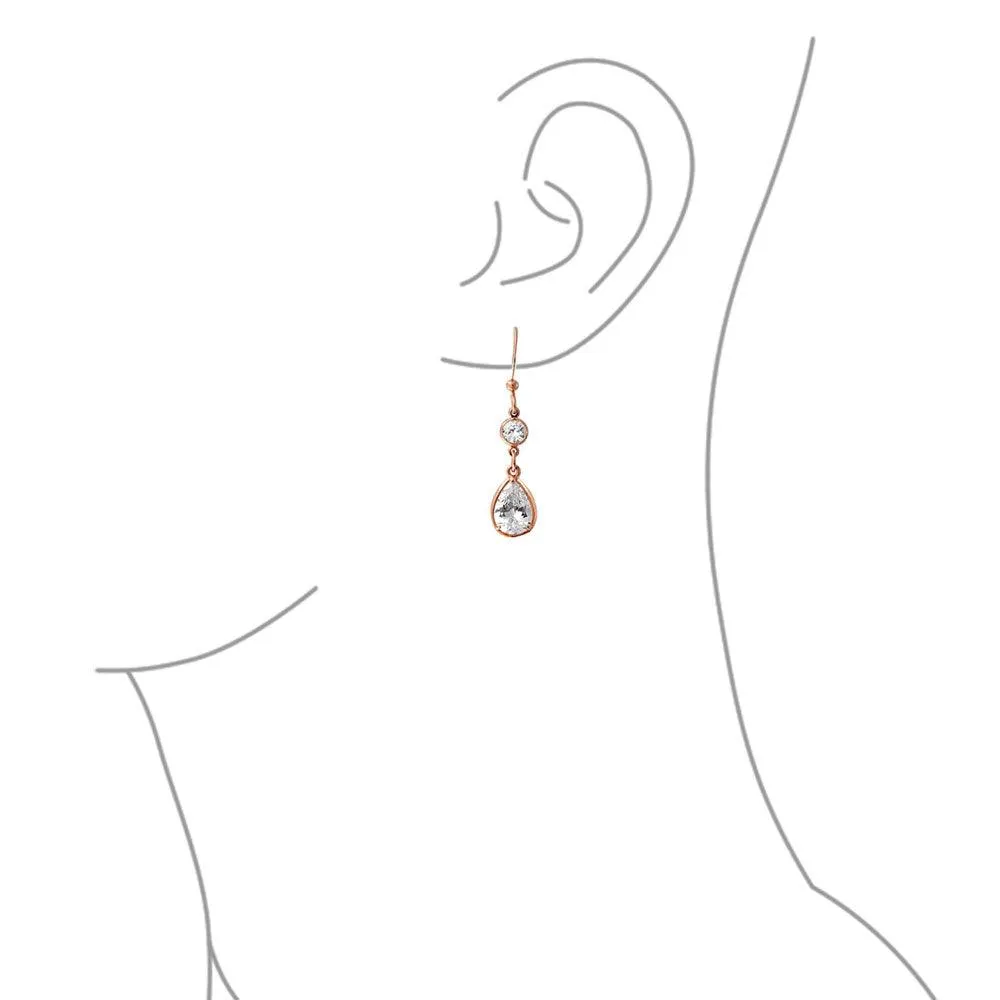 Bridal Chain Necklace with Pear Shaped Cubic Zirconia and Earrings Set Rose Gold