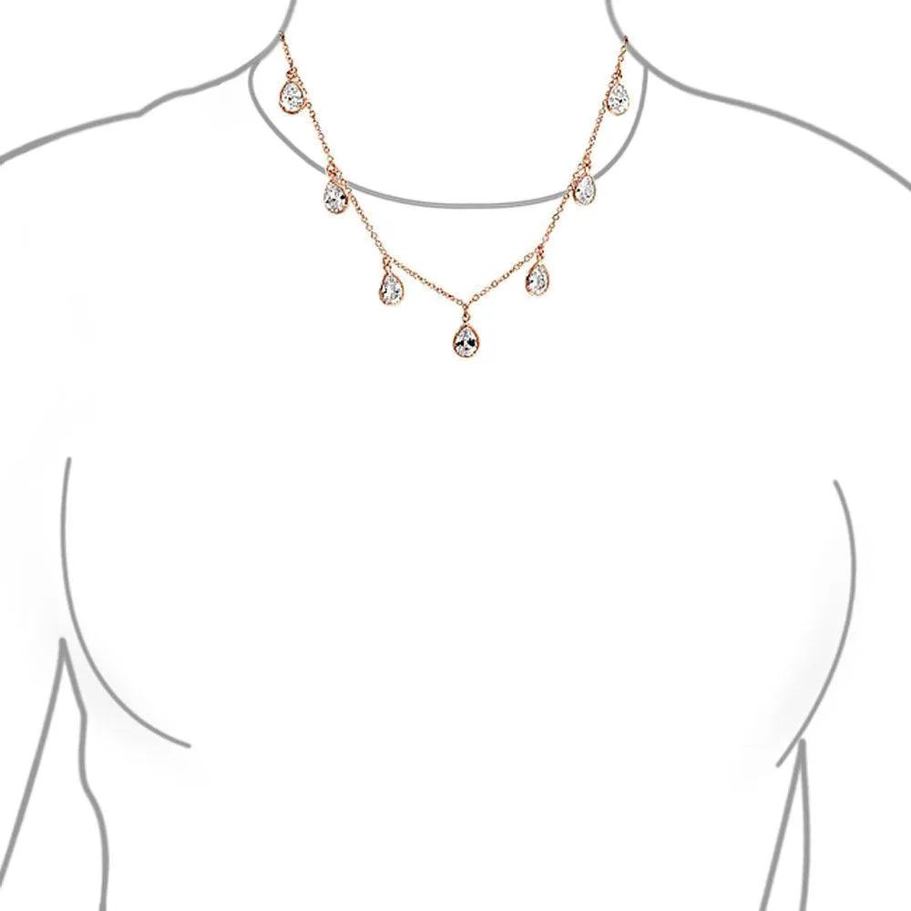 Bridal Chain Necklace with Pear Shaped Cubic Zirconia and Earrings Set Rose Gold