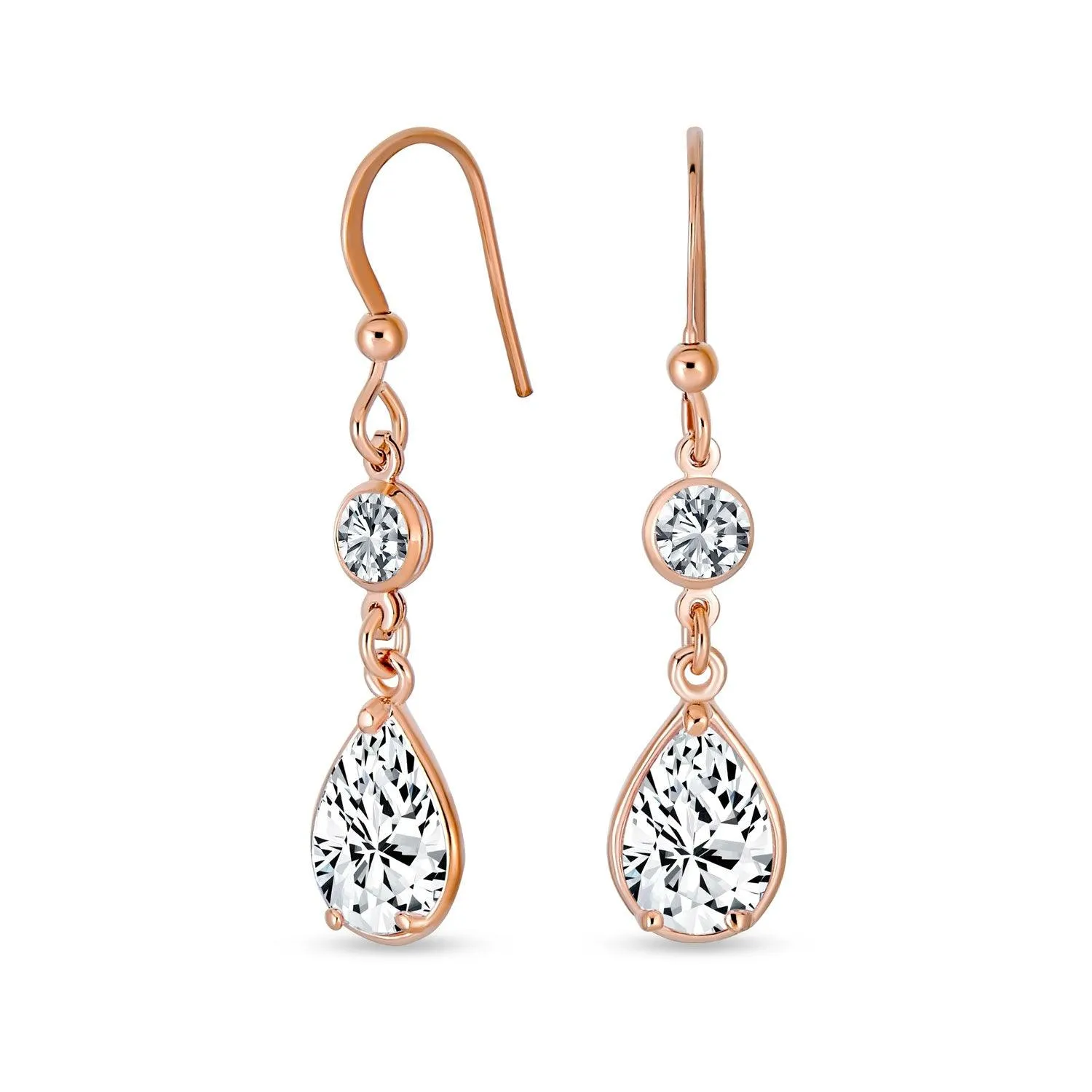 Bridal Chain Necklace with Pear Shaped Cubic Zirconia and Earrings Set Rose Gold