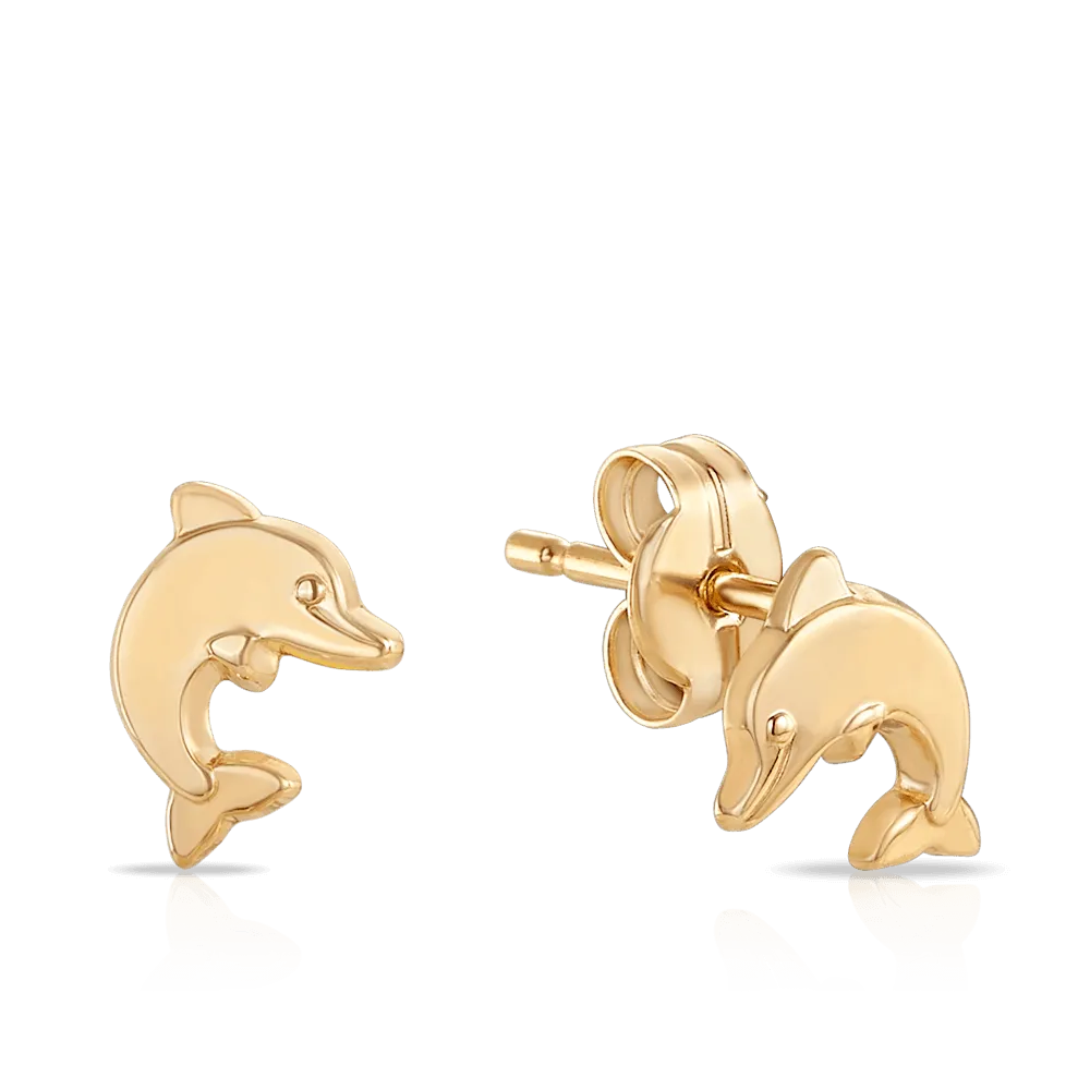 Children's Dolphin Earrings in 9ct Yellow Gold