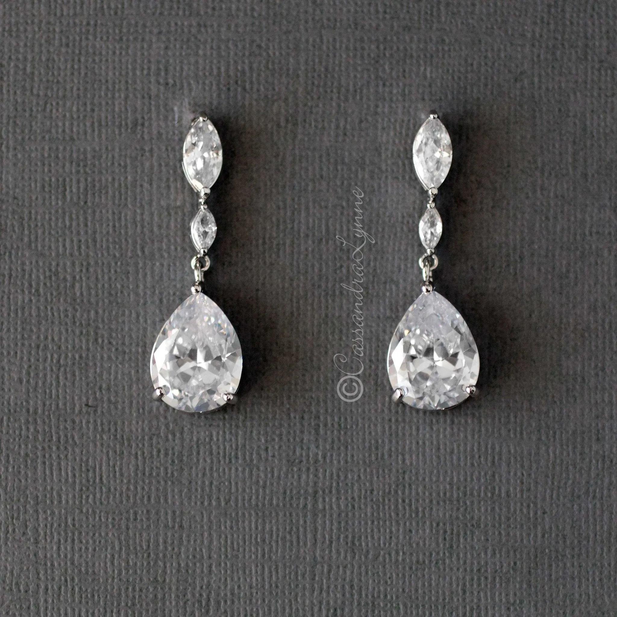 CZ Earrings of Pear Drop and Marquise Leaf