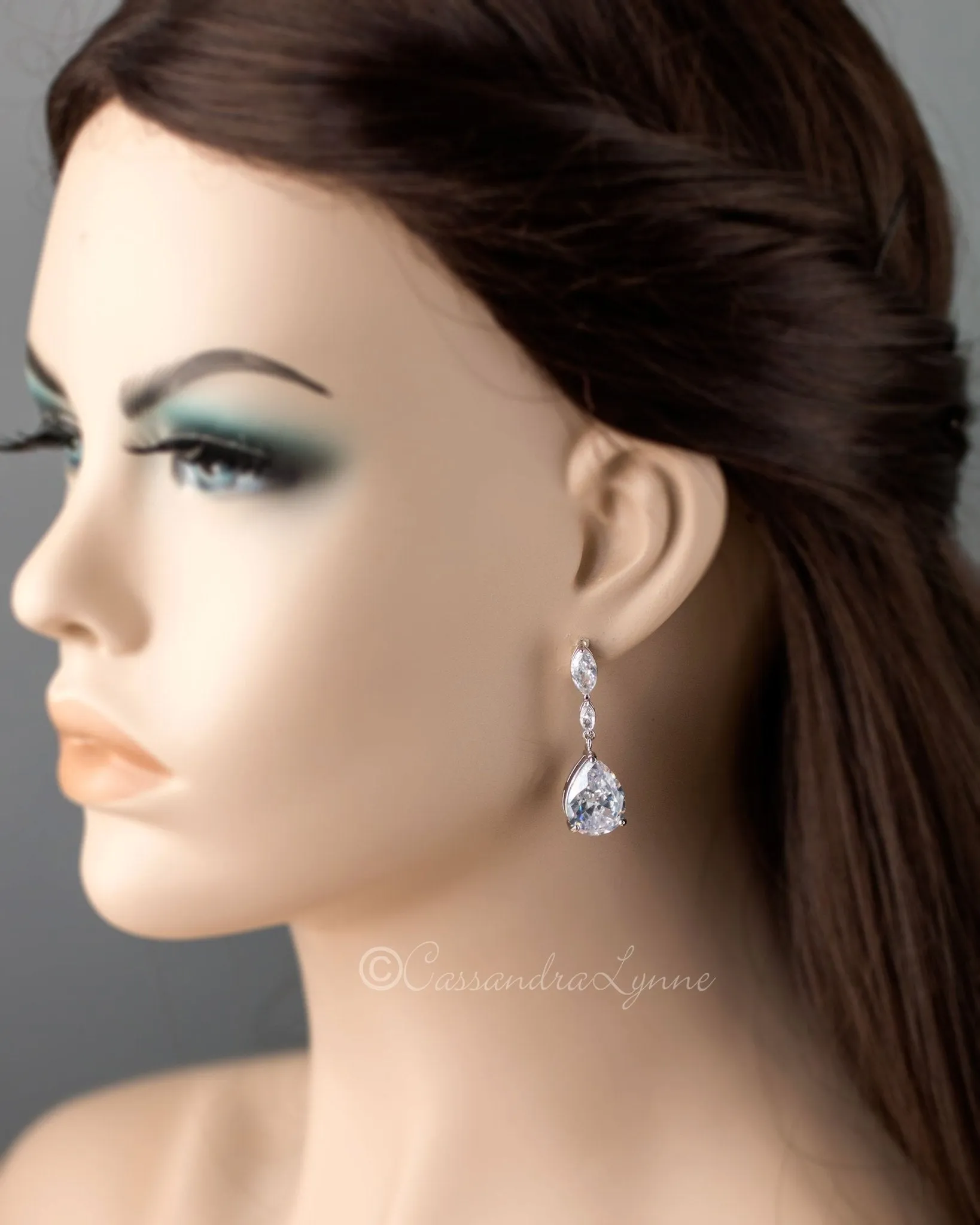 CZ Earrings of Pear Drop and Marquise Leaf