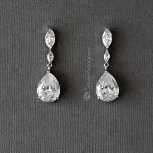 CZ Earrings of Pear Drop and Marquise Leaf