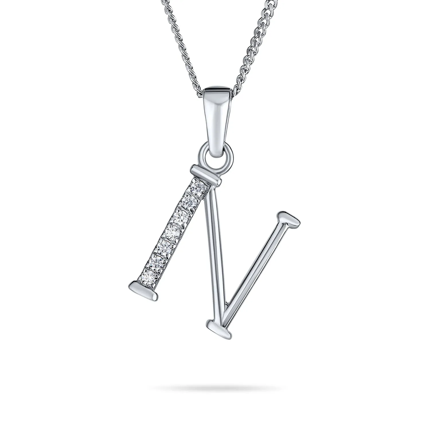 Delicate ABC CZ Initial Pendant Necklace in Sterling Silver with Pave Zirconia