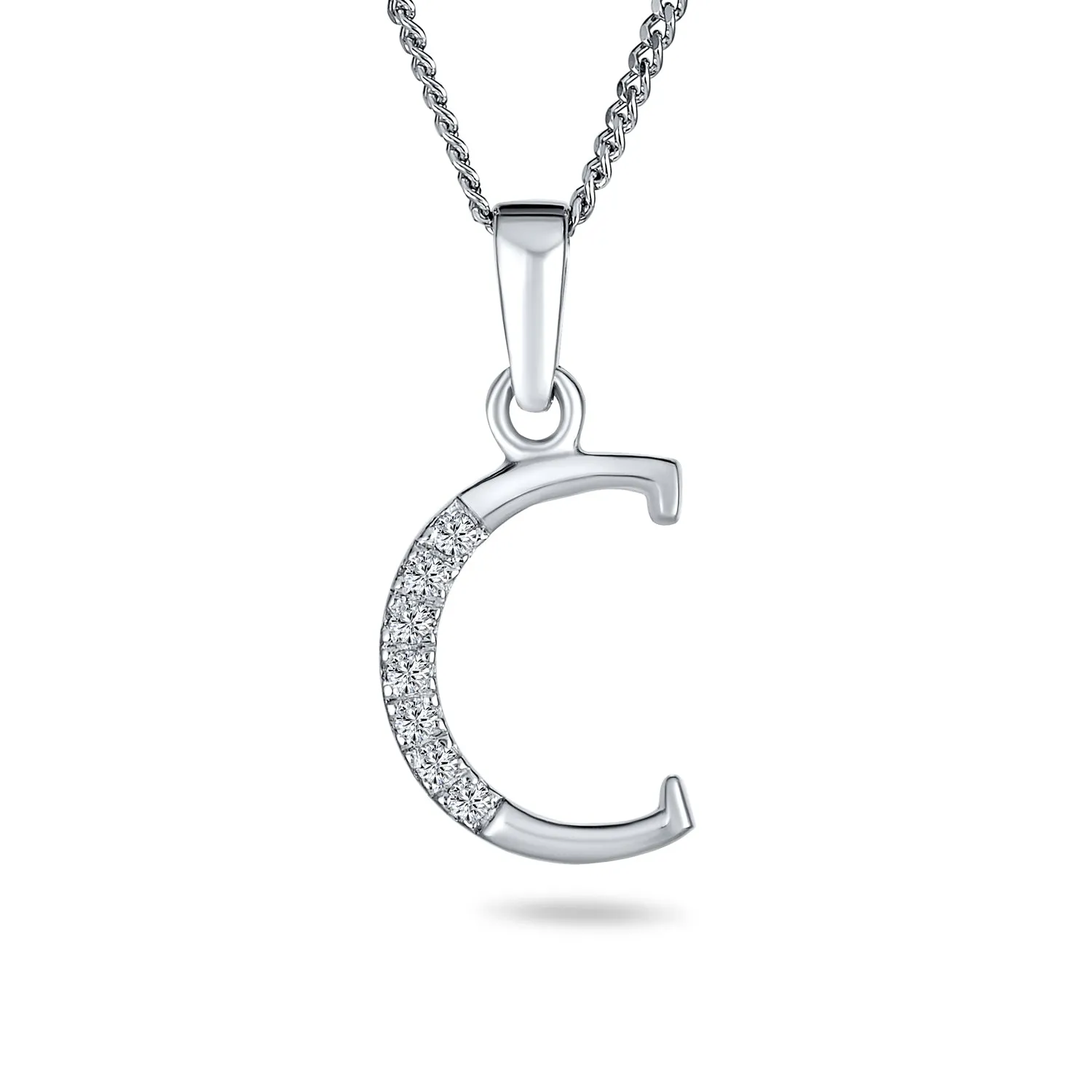 Delicate ABC CZ Initial Pendant Necklace in Sterling Silver with Pave Zirconia