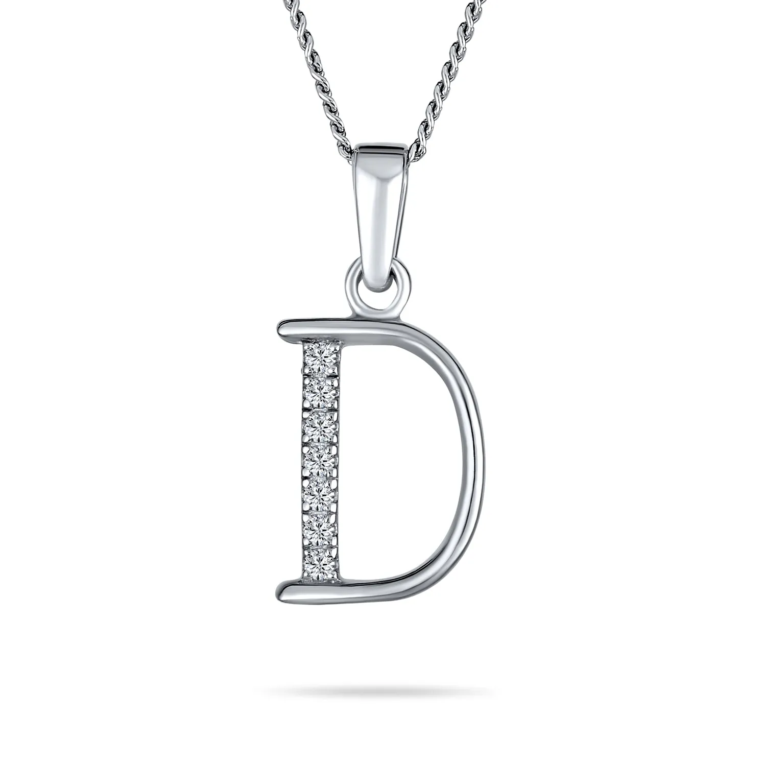 Delicate ABC CZ Initial Pendant Necklace in Sterling Silver with Pave Zirconia