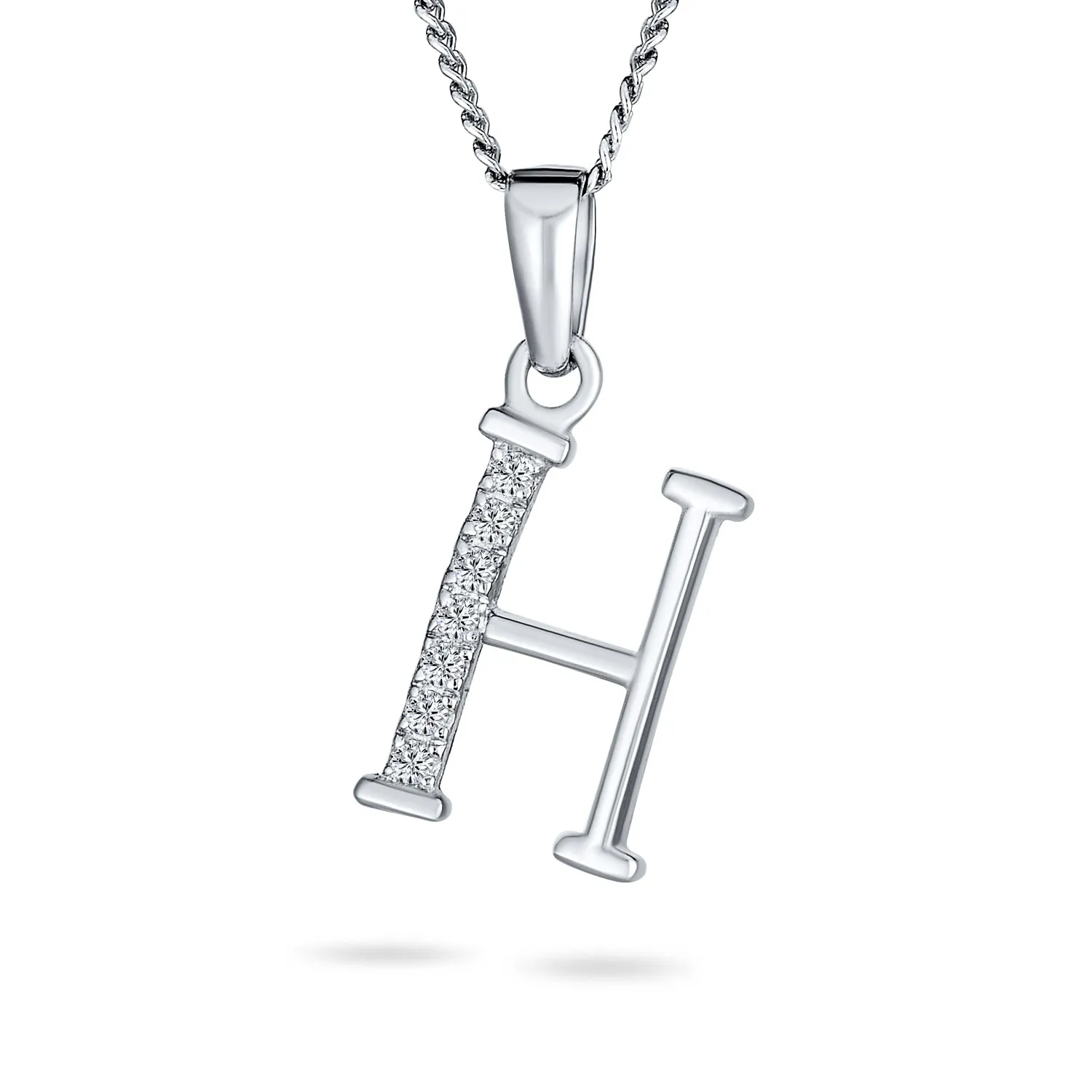 Delicate ABC CZ Initial Pendant Necklace in Sterling Silver with Pave Zirconia