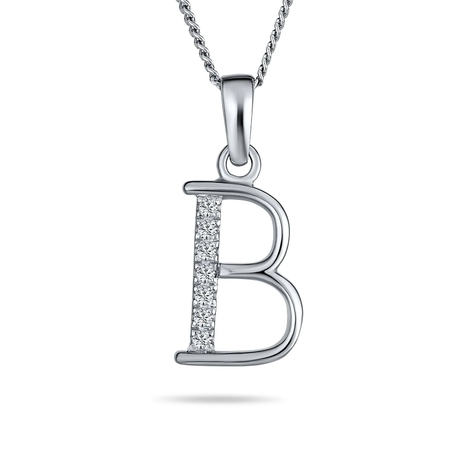 Delicate ABC CZ Initial Pendant Necklace in Sterling Silver with Pave Zirconia