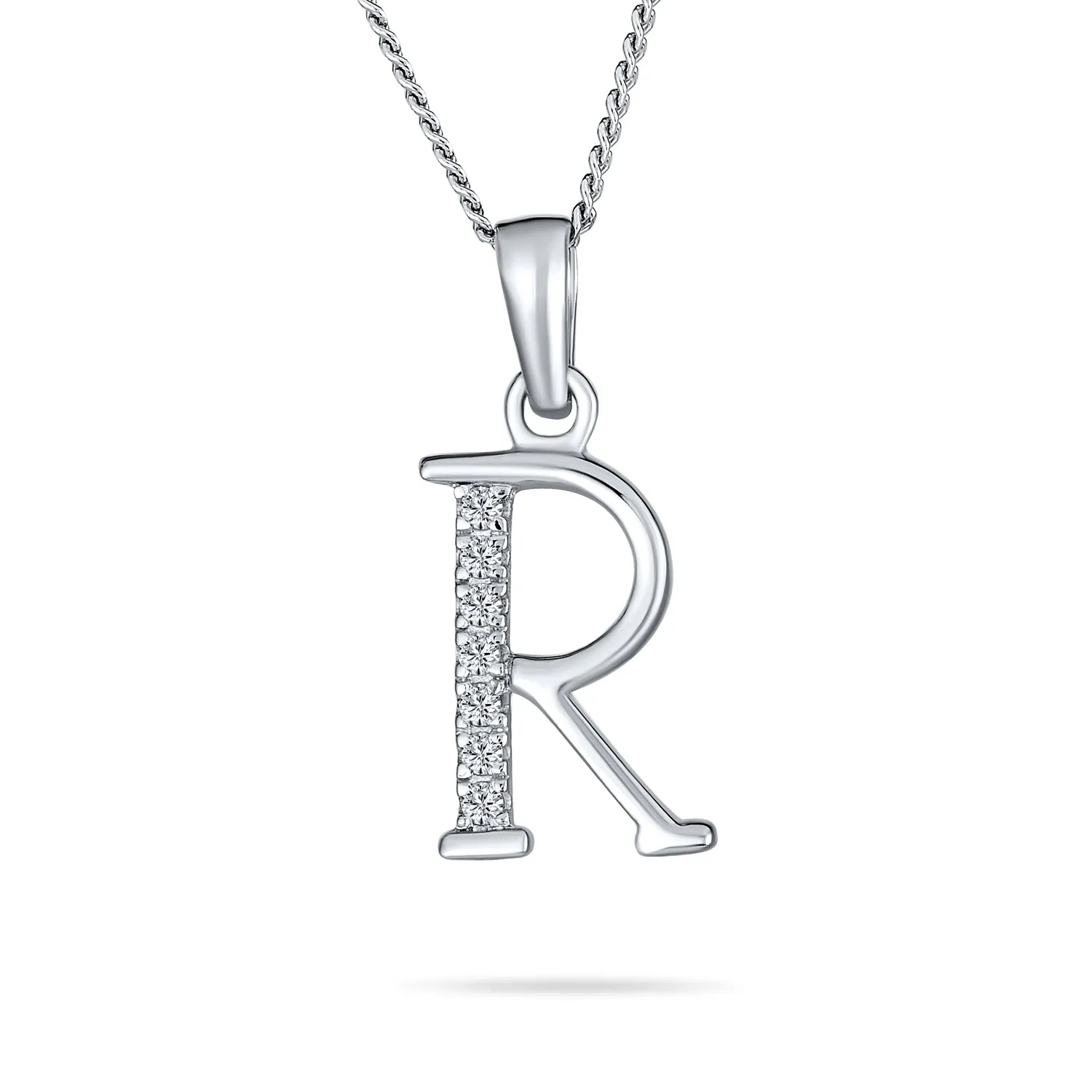 Delicate ABC CZ Initial Pendant Necklace in Sterling Silver with Pave Zirconia