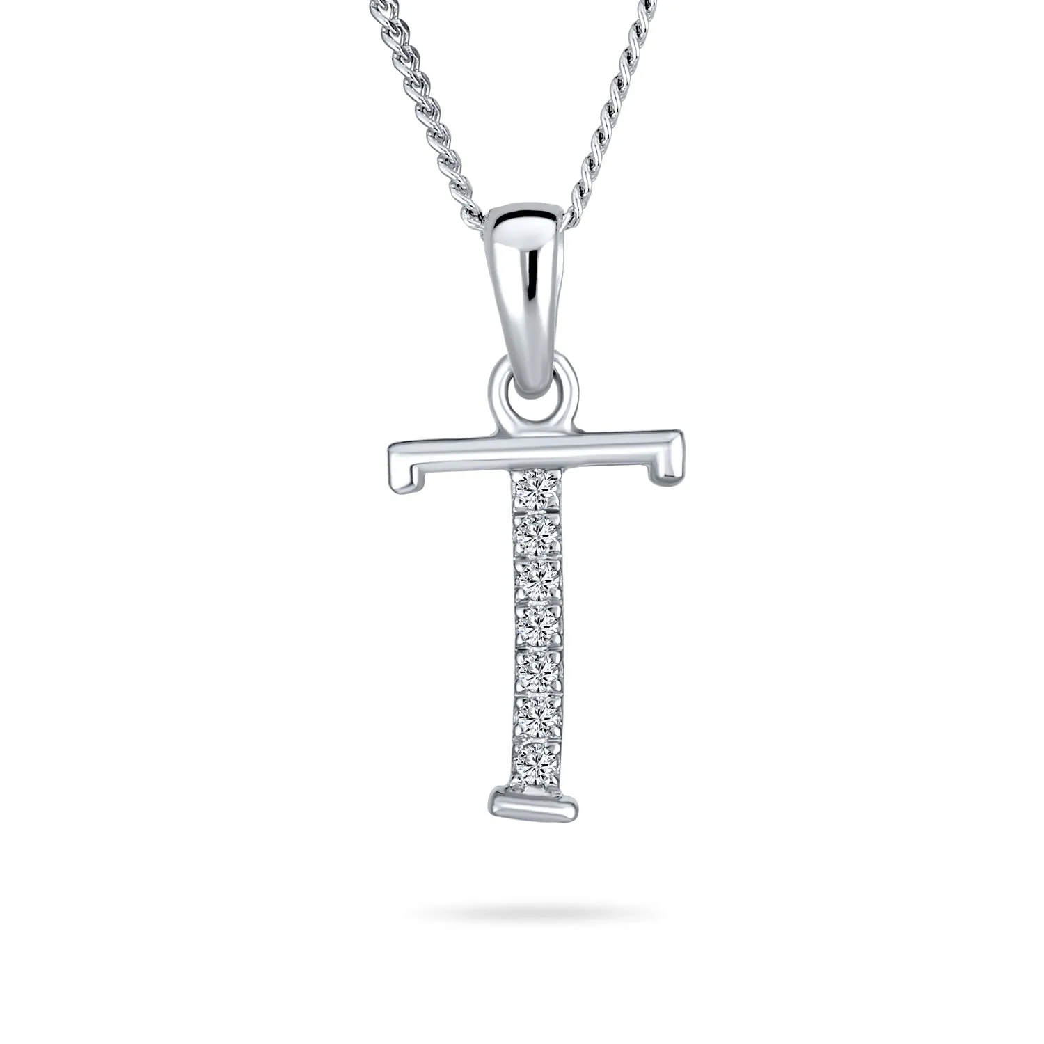 Delicate ABC CZ Initial Pendant Necklace in Sterling Silver with Pave Zirconia