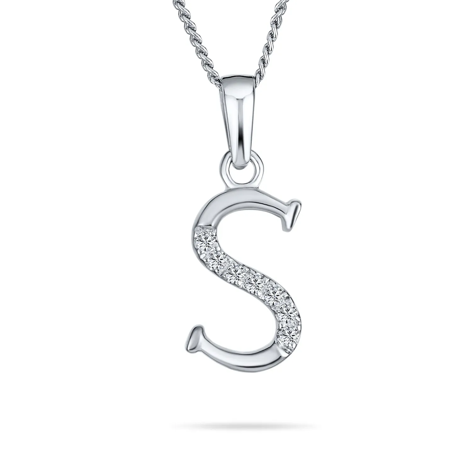 Delicate ABC CZ Initial Pendant Necklace in Sterling Silver with Pave Zirconia