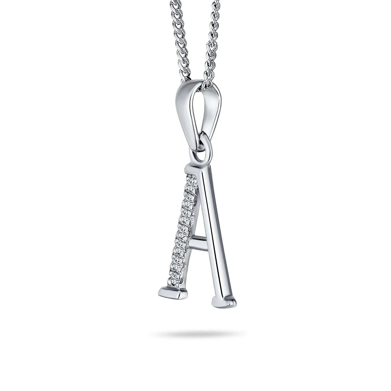 Delicate ABC CZ Initial Pendant Necklace in Sterling Silver with Pave Zirconia
