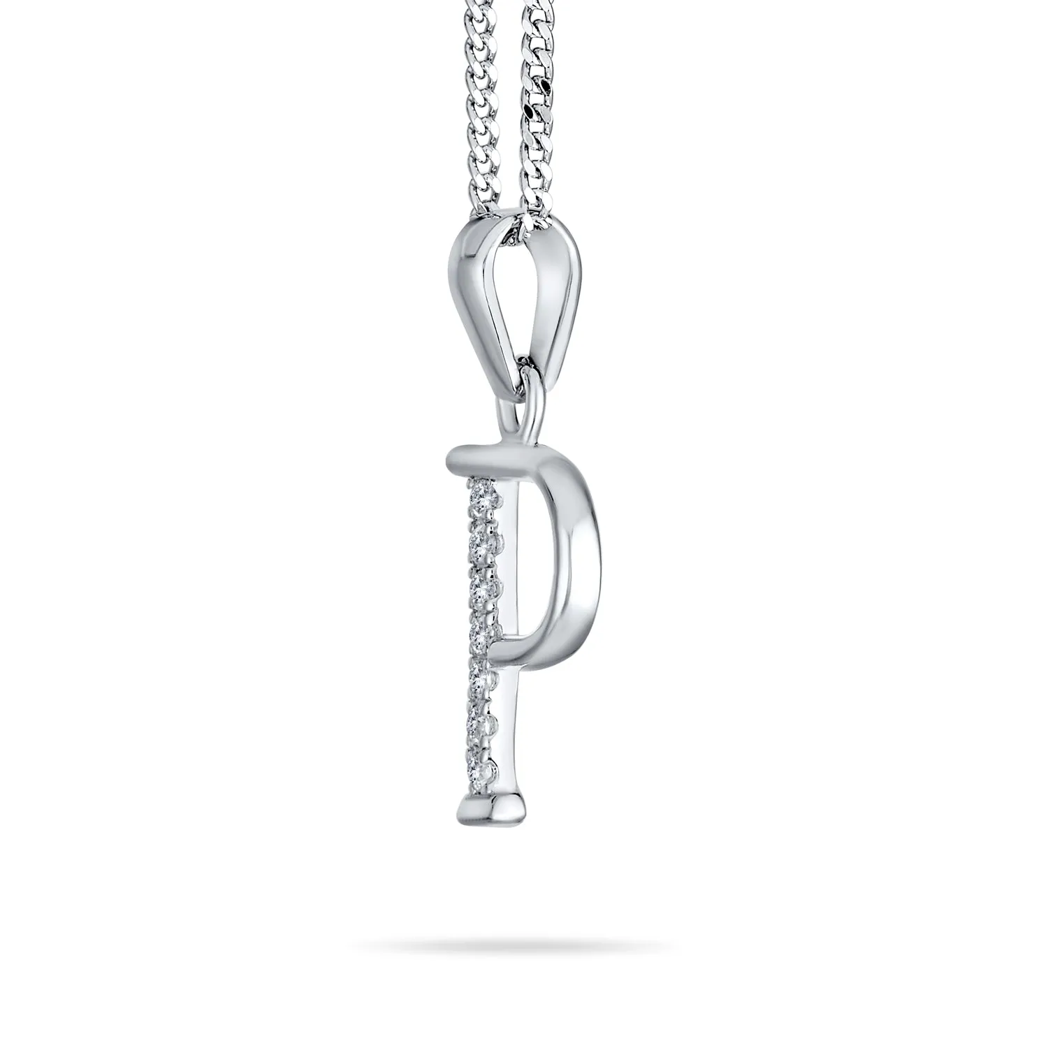 Delicate ABC CZ Initial Pendant Necklace in Sterling Silver with Pave Zirconia