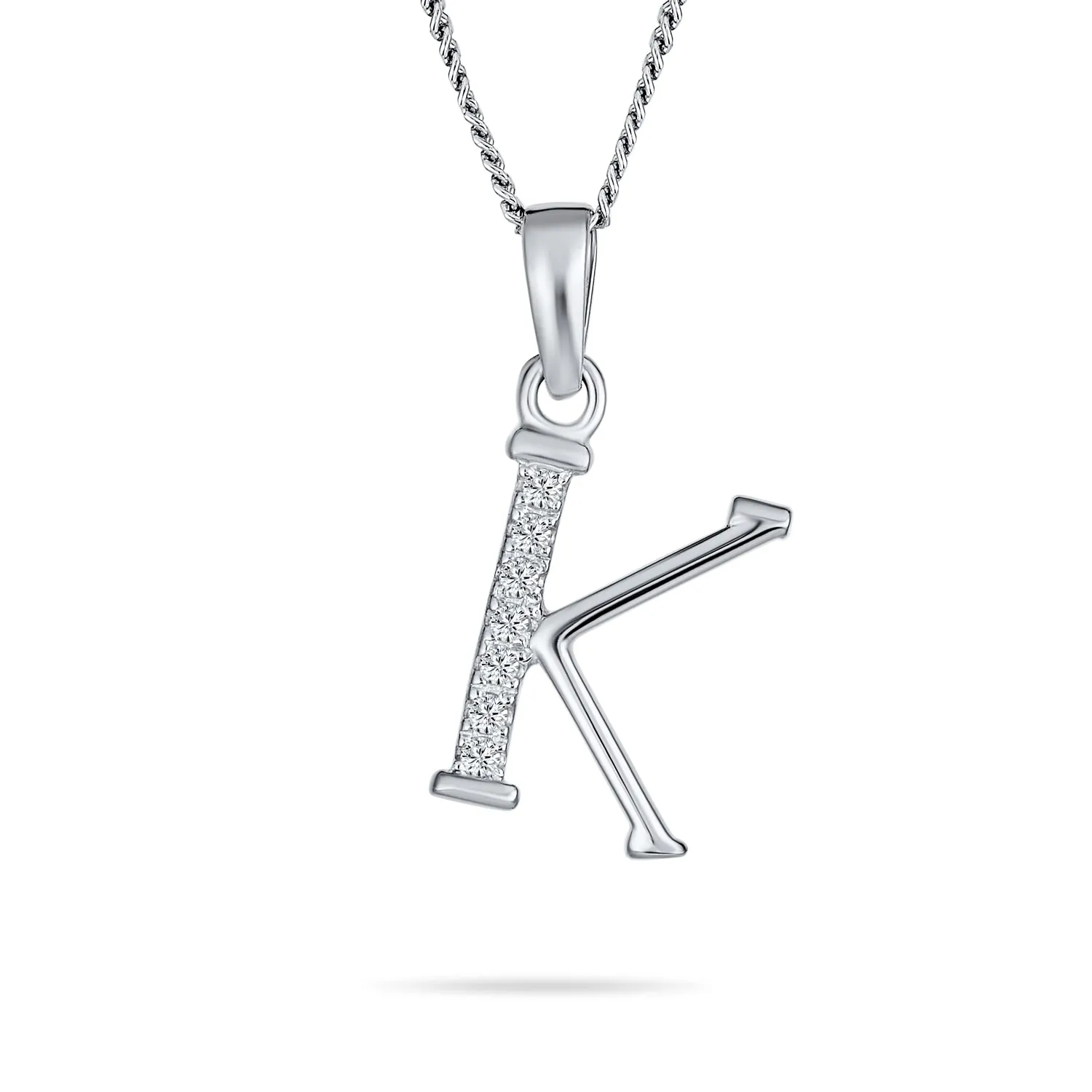 Delicate ABC CZ Initial Pendant Necklace in Sterling Silver with Pave Zirconia