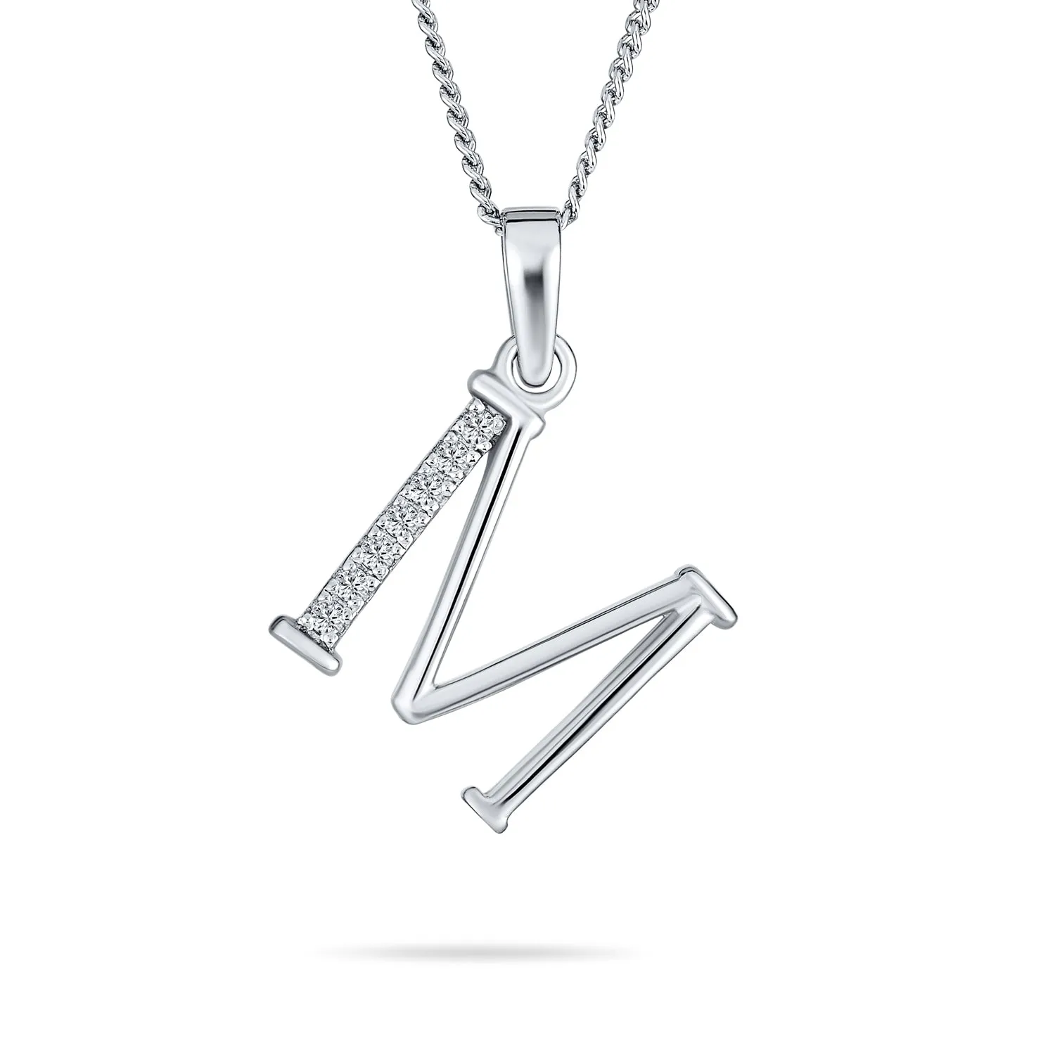 Delicate ABC CZ Initial Pendant Necklace in Sterling Silver with Pave Zirconia