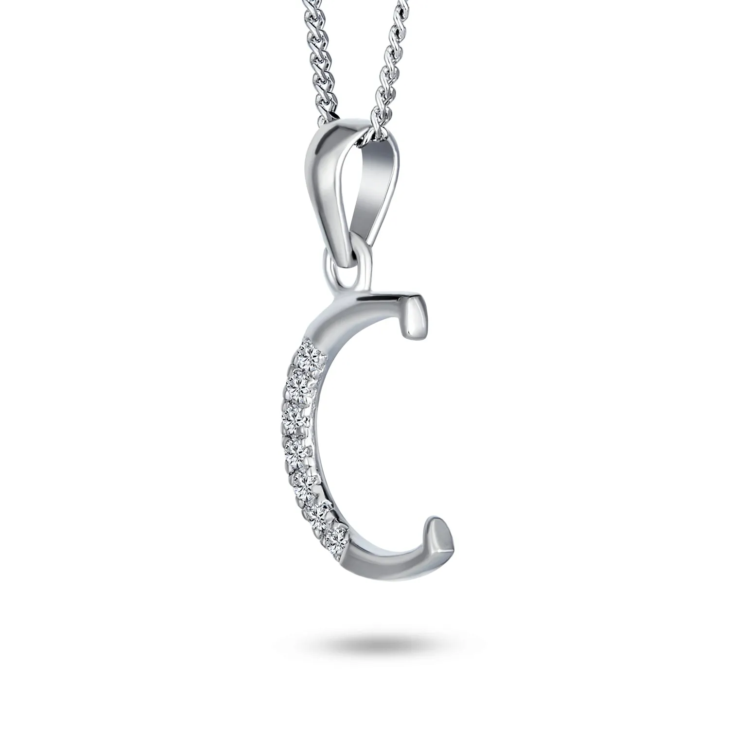 Delicate ABC CZ Initial Pendant Necklace in Sterling Silver with Pave Zirconia