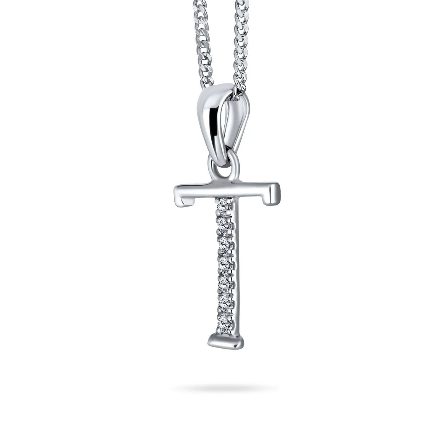 Delicate ABC CZ Initial Pendant Necklace in Sterling Silver with Pave Zirconia