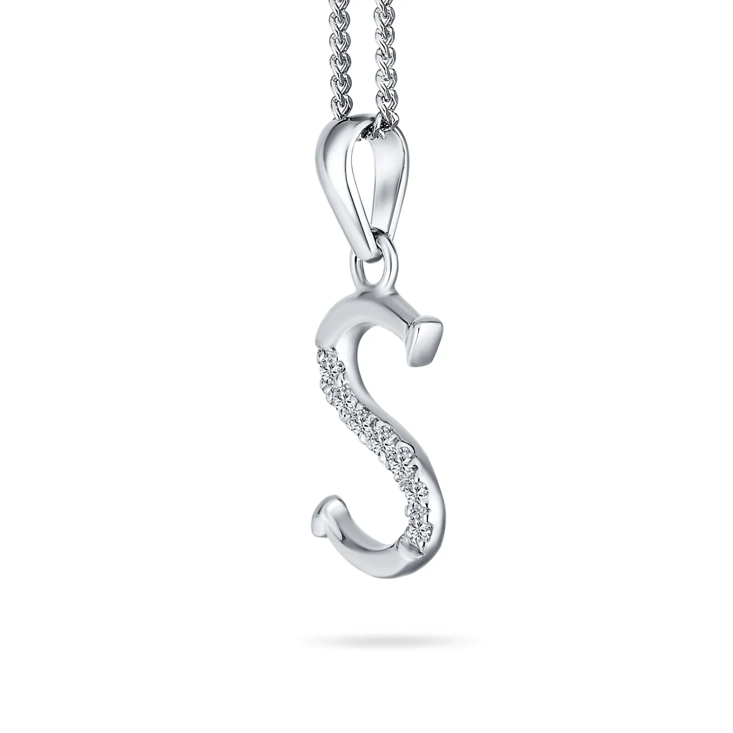 Delicate ABC CZ Initial Pendant Necklace in Sterling Silver with Pave Zirconia