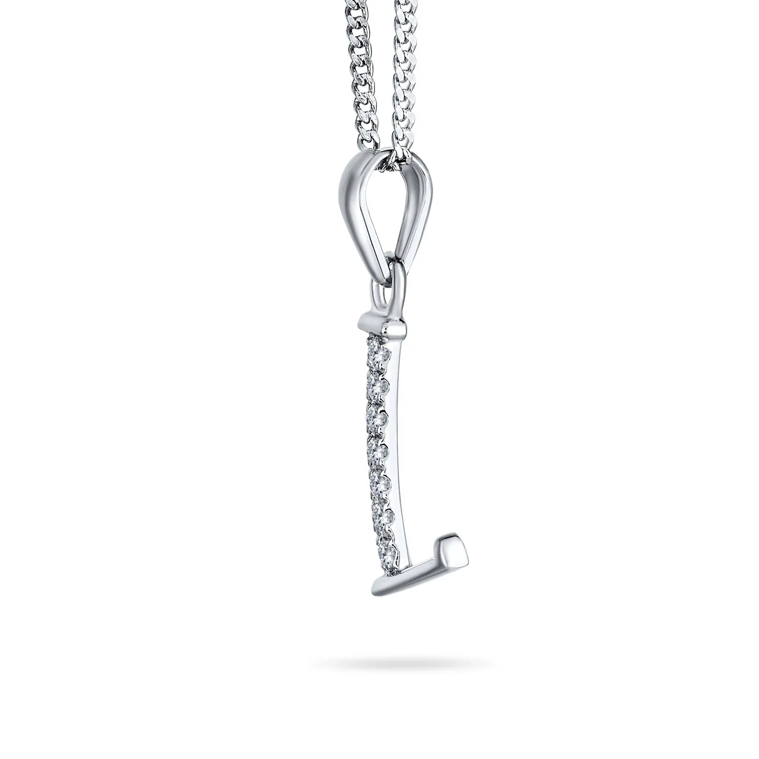 Delicate ABC CZ Initial Pendant Necklace in Sterling Silver with Pave Zirconia
