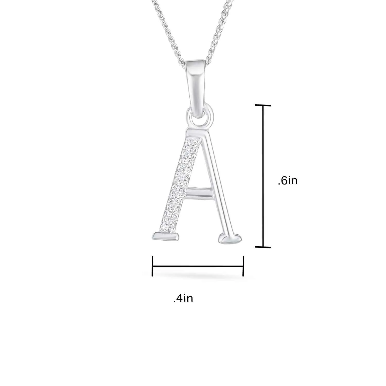 Delicate ABC CZ Initial Pendant Necklace in Sterling Silver with Pave Zirconia