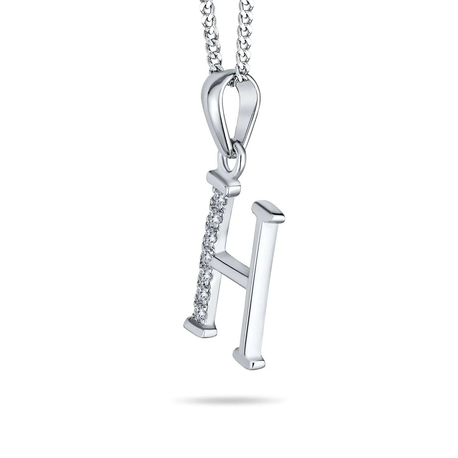 Delicate ABC CZ Initial Pendant Necklace in Sterling Silver with Pave Zirconia