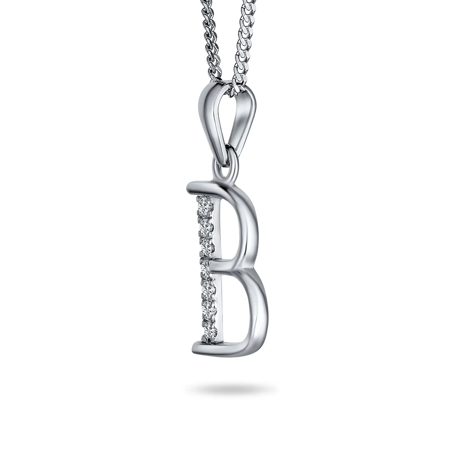 Delicate ABC CZ Initial Pendant Necklace in Sterling Silver with Pave Zirconia